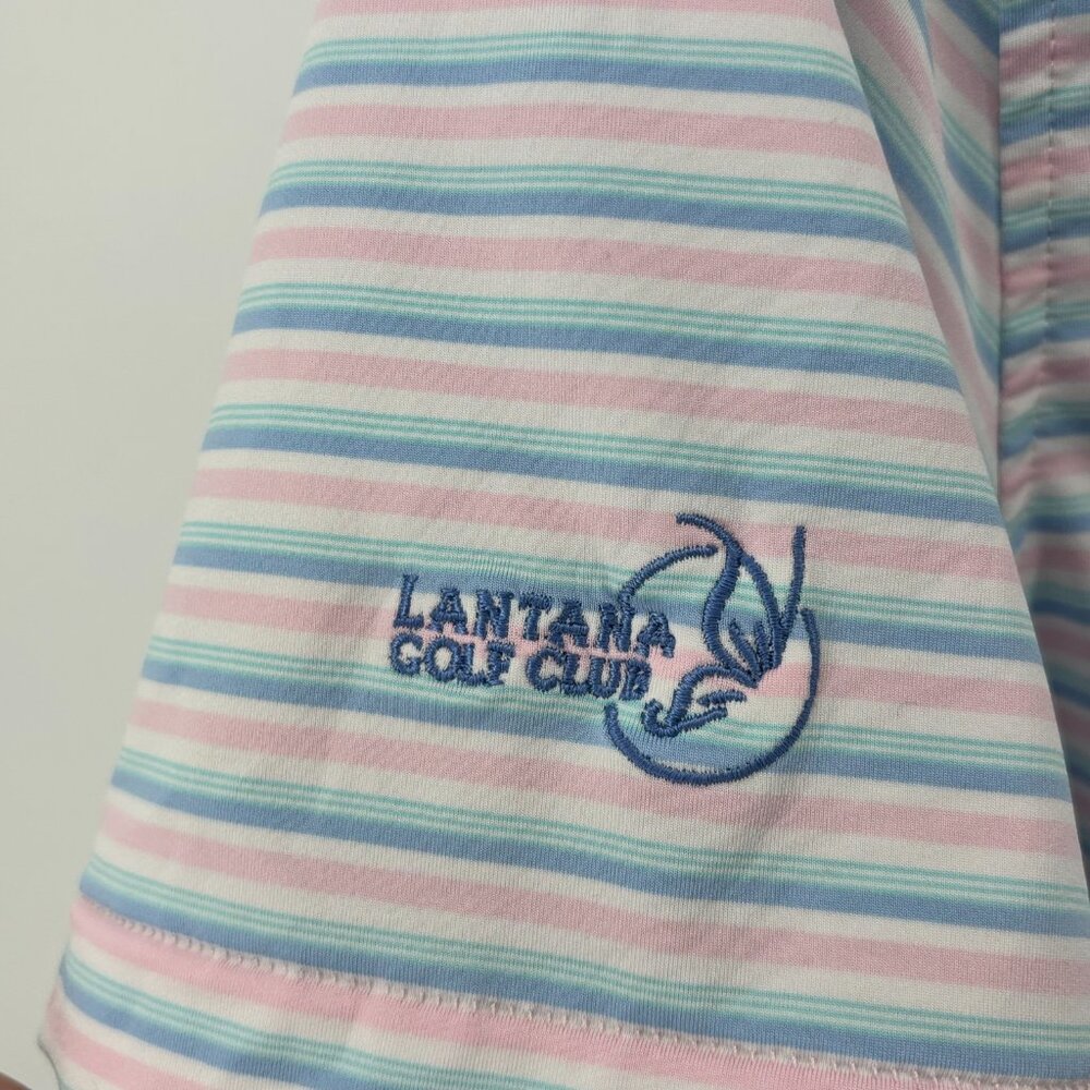 Peter Millar Mens Blue/Pink Striped Logo Summer Comfort SS Performance Polo XL - Picture 4 of 9